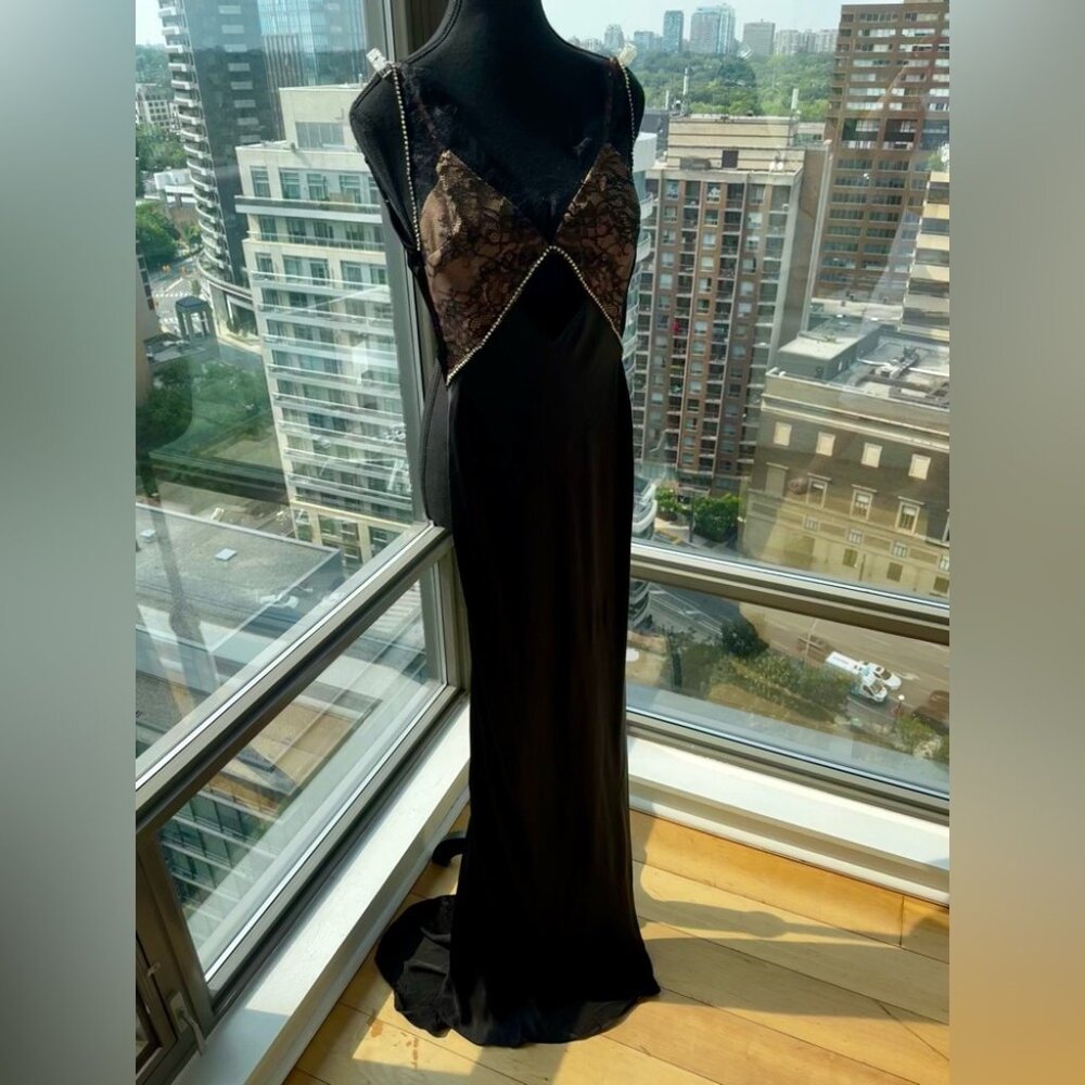 🆕 SELF PORTRAIT 🧿 NWT Black Lace Satin Maxi Dress, Sz US 2 / UK 6 - Picture 7 of 16
